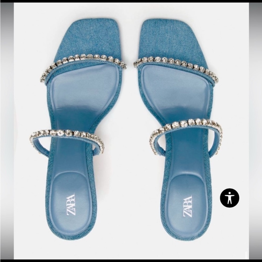 Zara Blue Denim Rhinestone Sandals size 37